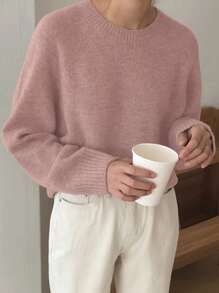 DAZY 1 pieza Suéter casual de mujer de cuello redondo y manga larga, para uso diario, ropa de otoño