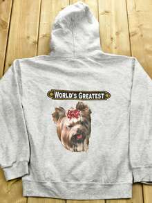 SHEIN EZwear Áo nỉ chui đầu in họa tiết chó và chữ thường ngày cho nữ, Thu/Đông - Màu Xám nhạt - Xem 1