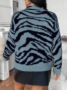 Calvaya Suéter casual minimalista de cuello redondo y manga larga con estampado de cebra, tejido de punto para otoño e invierno, talla grande - Multicolor - Ver 2