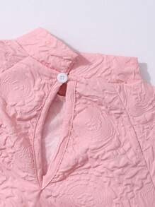 SHEIN Tween Girls Elegant Solid Color Long Sleeve Embossed Dress With Hat And Bag Set, Autumn/Winter - Pink - View 4