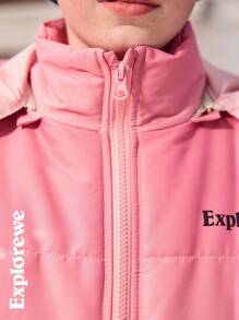 SHEIN Teen Boy Winter Gradient Zip-Front Hooded Casual Winter Coat - Watermelon Pink - View 6