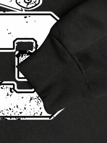 Manfinity EMRG 2pcs/Set Men's Autumn Letter & Pentagram Print Long Sleeve Drawstring Hoodie Sweatshirt And Sweatpants Casual Outfit