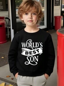 Áo nỉ dài tay cổ tròn in chữ, đồng phục gia đình cho bé trai, thích hợp mặc mùa đông. - màu đen - Xem 1