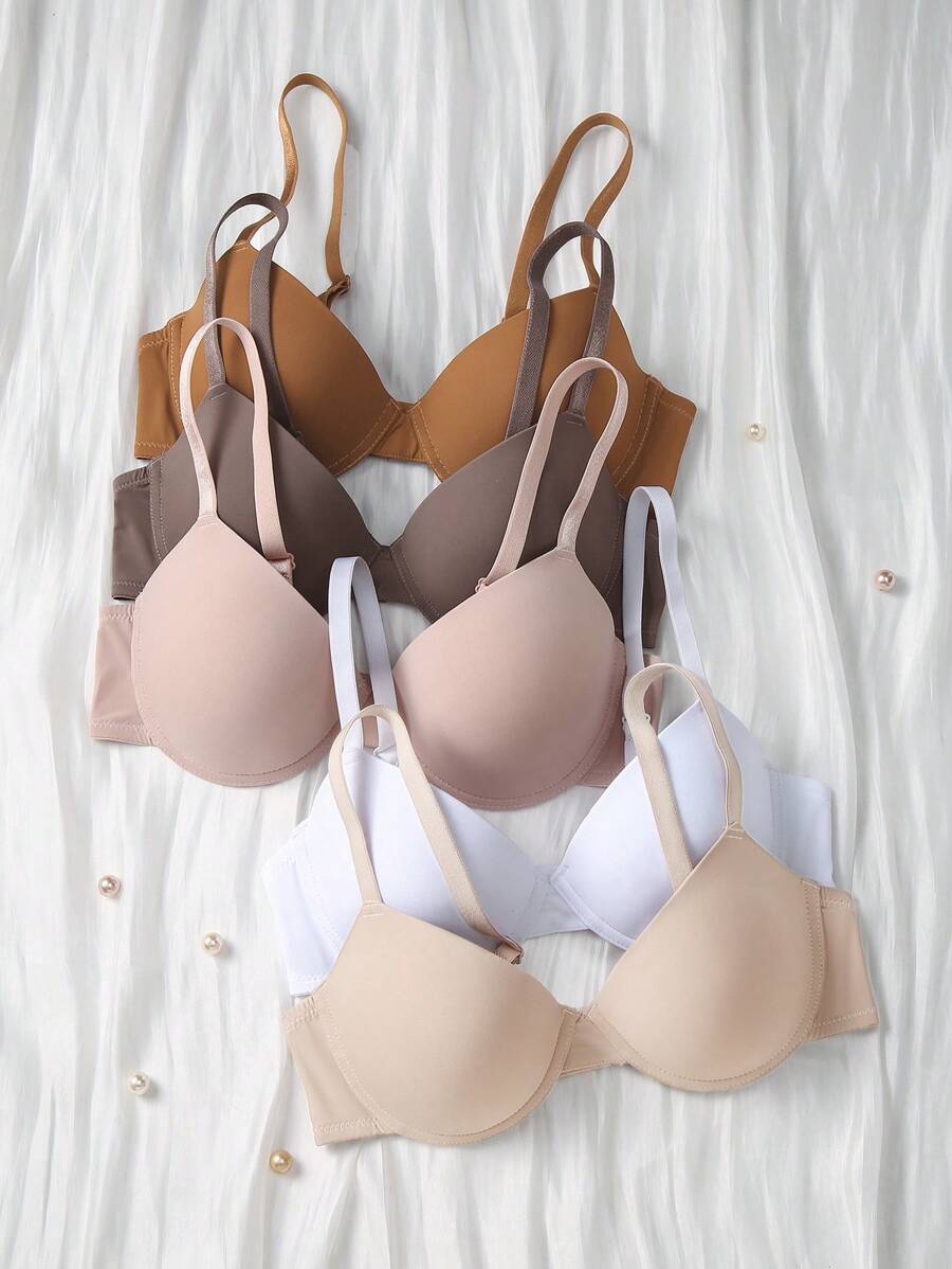 5pcs/Set Women Solid Color Comfortable Underwire Bras - Multicolor - View 1