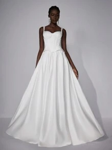 SHEIN Belle Conjunto de dos piezas de blusa de satén elegante y lujosa y falda larga de cintura alta, apropiado para boda, festival, fiesta formal