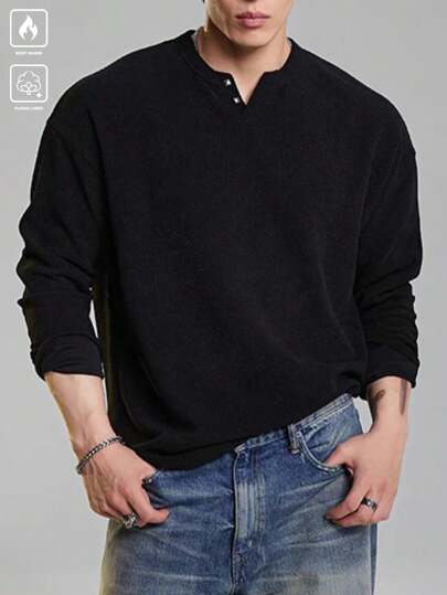 Manfinity CasualKnits Suéter de punto casual de manga larga de unicolor para hombre