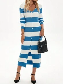 Calvaya Vestido elegante de manga larga con cuello en U y diseño oversize, unicolor, para otoño