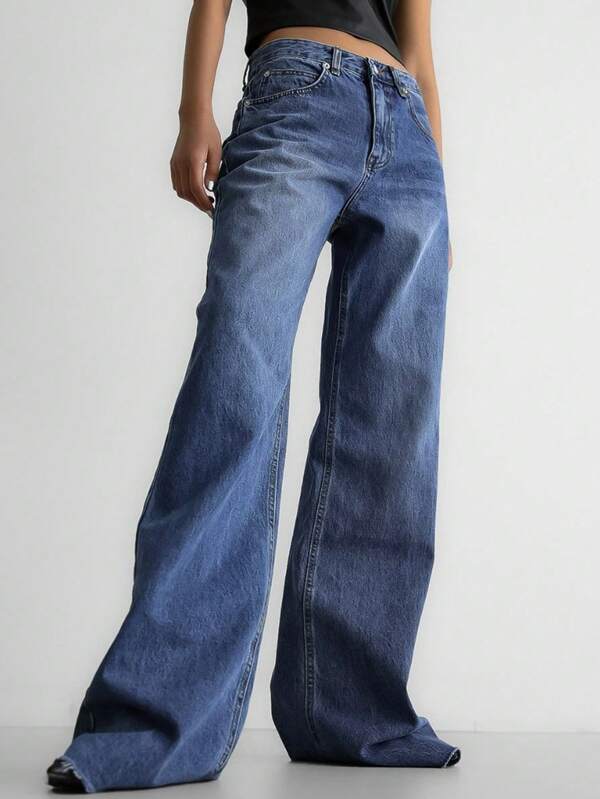 DAZY Women's Simple Button Front Pocket Casual Denim Jeans, Daily Wear