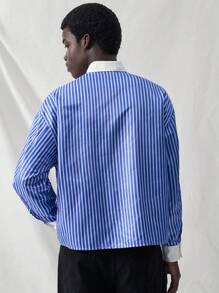Manfinity VCAY Camisa casual urbana de colores block, de manga larga, con ajuste holgado y tejida, adecuada para jóvenes - Azul - Ver 2