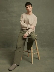 T-shirt 100% coton à manches longues surdimensionné pour hommes - Gris - Voir 4