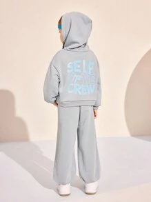 SHEIN 2pcs/Set Young Girl Autumn/Winter Fashionable Hooded Sweatshirt & Printed Pants Set, Casual Comfortable Sportswear For Daily Wear