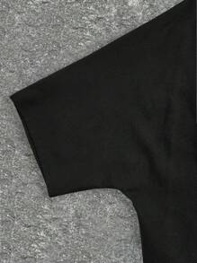 Manfinity VCAY Camiseta casual de manga corta de punto holgado con estampa gráfica para hombre, moda, regalo para el novio, para salir