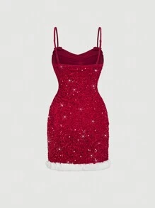 SHEIN MOD Váy đỏ đính sequin cho nữ, Váy dạ hội dự tiệc cocktail, Váy thanh lịch, Trang phục tặng quà cho phụ nữ, Năm mới, Váy dự tiệc Valentine, Váy đêm giao thừa, Năm mới, Quần áo Valentine cho phụ nữ, Váy ông già Noel, Váy đỏ - Đỏ - Xem 2