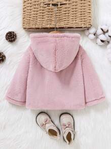 1pc Baby Girls Fuzzy Casual Outdoor Jacket, Pink Sherpa Hooded Coat, Thick Cute Stylish Winter Outerwear, Suitable For In Winter - Dusty Pink - View 2