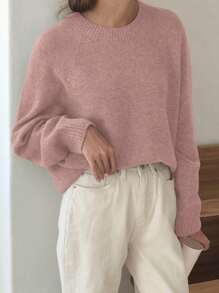 DAZY 1 pieza Suéter casual de mujer de cuello redondo y manga larga, para uso diario, ropa de otoño