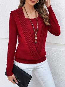 EMERY ROSE Christmas Women Clothes Red Sweater 2 In 1 Sweater - Burgundy - View 6