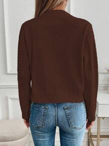 SHEIN Unity Cardigan Wanita Kasual Modis dengan Desain Ikat dan Blok Warna, Cocok untuk Pakaian Sehari-hari di Musim Gugur - Coffee Brown - View 2