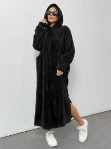 RueChic Double-Sided Velvet Comfortable And Soft Plaid Fabric Two-Piece Set - Black - View 1