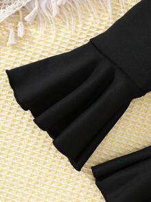 Bộ đồ sơ sinh cho bé gái 3 món - Áo len cardigan màu vàng, áo hai dây màu trắng, quần ống loe màu đen, phong cách thường ngày - màu xanh lá - Xem 8