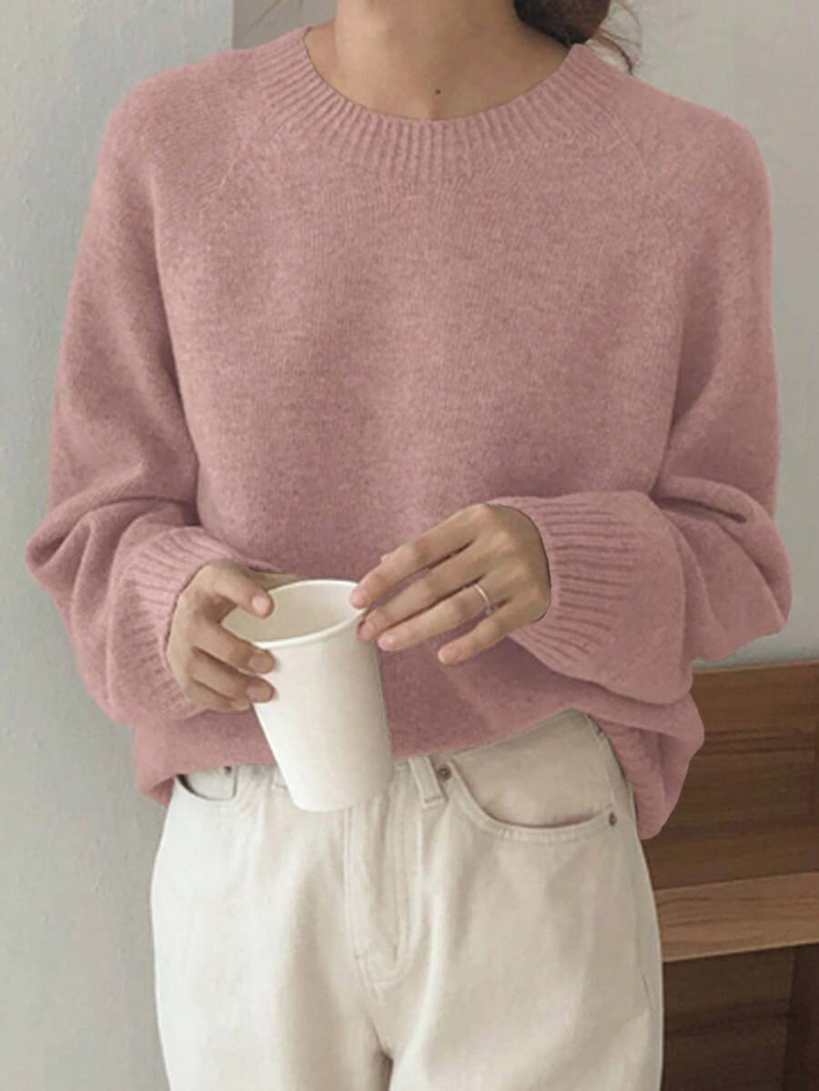 DAZY 1 pieza Suéter casual de mujer de cuello redondo y manga larga, para uso diario, ropa de otoño