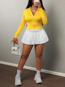 Slaydiva Minimalist Casual Basic Autumn/Winter Mock Neck Zip Up Long Sleeve Tight Fit Jacket Top For Women - Yellow - View 4