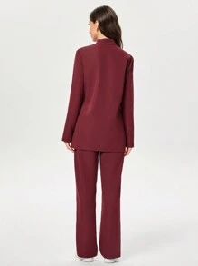 TaskEZ 2pcs Women Uniform Scrub Set, Including Long Sleeve Top And Pants, Wrinkle-Resistant, For Healthcare Workers - Burgundy - View 2