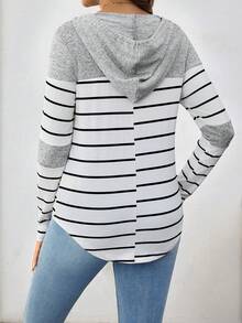 SHEIN 孕妇条纹长袖抽绳连帽哺乳上衣，适合孕妇 - 淺灰色 - 查看 4