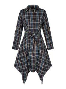 SHEIN LUNE Plus Size Christmas Plaid Asymmetrical Hem Dress - Multicolor - View 6