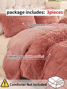 3 件纯色床上用品毛绒蓬松羽绒被套套装蓬松羽绒被套带枕套（1 件蓬松羽绒被套+2 件枕套）床上用品套装适用于卧室客房特大号双人床尺寸圣诞礼物 - 珊瑚粉 - 查看 5