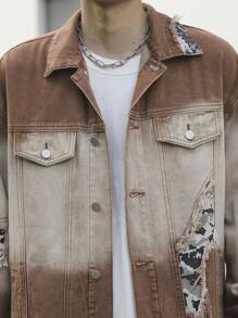 Manfinity Roghcode Plus Size Men Casual Distressed Gradient Camouflage Patchwork Denim Jacket, For Party - Brown - View 6