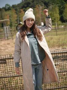 LanaWest Leicht gepolsterter, wadenlanger Baumwoll-Steppmantel mit Kapuze, neu für Herbst/Winter Kleidung