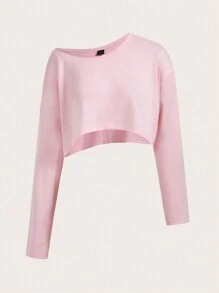 SHEIN Sport Gameset Maglietta sportiva casual da donna con colletto e orlo asimmetrici, tinta unita
