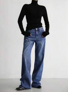 DAZY Women's Simple Button Front Pocket Casual Denim Jeans, Daily Wear Low Rise Jeans - Dark Wash - View 7