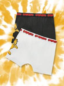 GARFIELD | SHEIN Tween Boy 2 件装黑白趣味卡通印花柔软宽松内裤 - 黑與白 - 查看 2