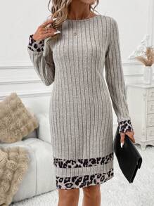 SHEIN Clasi Women Fleece Fabric Patchwork Leopard Print Dress