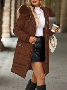 SHEIN Clasi 女士毛领收腰中长夹克