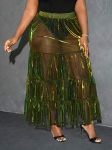 Slaydiva Plus Size Elegant Sexy See-Through Skirt