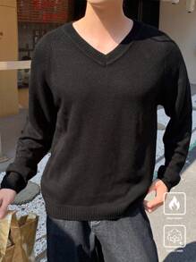 Manfinity Hypemode Maglia casual da uomo in tinta unita con scollo a V, maniche lunghe, versatile, adatta per uscire con gli amici
