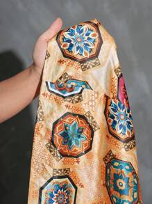 Slaydiva Chaqueta estampada con flores y lazo al frente, de satén, de talla grande para mujeres, estilo retro y lujoso