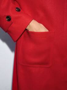 Maija 1pc Women Solid Color Front Buttoned Long Sleeve Pocket Casual Jacket, Minimalist Daily Wear - Red - View 6