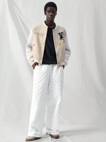 Manfinity VCAY Quần ống đứng lưng thun co giãn thoải mái trẻ trung dệt kim cho nam, quần dài đơn giản đi nghỉ, dành cho chồng, quà tặng bạn trai - trắng - Xem 4