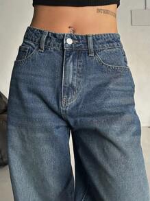 DAZY Quần Jeans Ống Thẳng Rộng, Thường Ngày Cho Nữ, Quần Jeans Rộng - Màu xanh lam - Xem 4