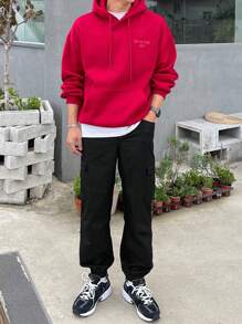 DAZY Pantalones cargo informales y versátiles de unicolor con cordón para hombre