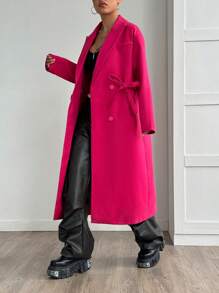 StreetHx Women's Solid Color Stand Collar Double Breasted Long Casual Overcoat, Autumn/Winter