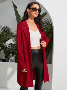 SHEIN Privé Casual Minimalist Solid Color Mid-Length Blazer For Autumn