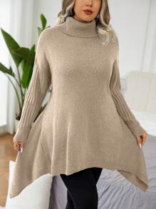 Calvaya Plus Size High Neck Long Sleeve Simple Sweater Pullover, Casual Daily Wear, For Winter Knit Pullover Fall Outfit
