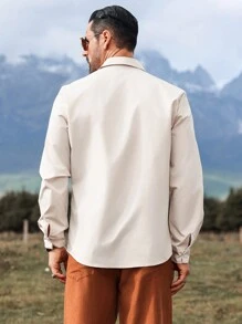 Manfinity Nomadique Men's Solid Color Plain Button-Front Long Sleeve Pocket Casual Collar Shirt, For Cowboy, Going Out
