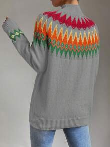 Chiquease 女式休闲高领插肩袖费尔岛图案毛衣，秋季/冬季 - 彩色 - 查看 2