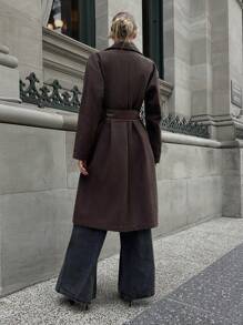 EURMUSE Urban Style Cashmere Look Leather-Like Pocket Warm Feeling Long Women's Coat