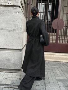 INAWLY Plus Size Solid Color Long Overcoat, Casual For Autumn/Winter - Dark Grey - View 2